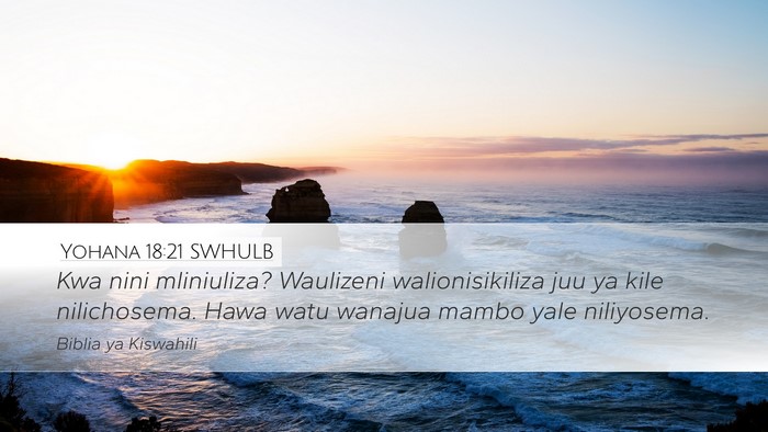 Yohana 18:21 SWHULB Desktop Wallpaper - Kwa nini mliniuliza? Waulizeni walionisikiliza - Desktop Bible Verse Wallpaper