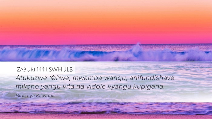 Zaburi 144:1 SWHULB Desktop Wallpaper - Atukuzwe Yahwe, mwamba wangu, anifundishaye - Desktop Bible Verse Wallpaper