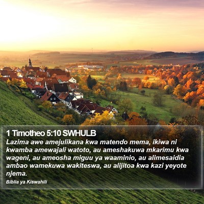 1 Timotheo 5:10 SWHULB Bible Verse Image