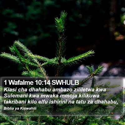1 Wafalme 10:14 SWHULB Bible Verse Image