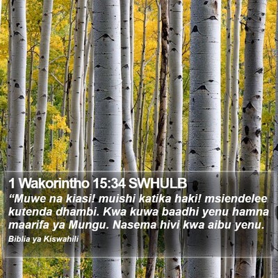 1 Wakorintho 15:34 SWHULB Bible Verse Image