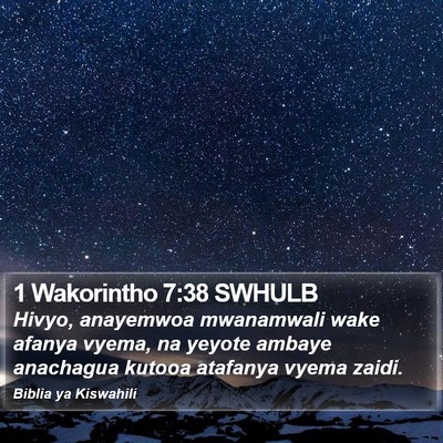 1 Wakorintho 7:38 SWHULB Bible Verse Image