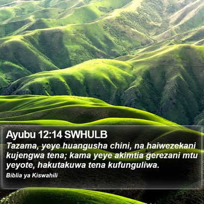 Ayubu 12:14 SWHULB Bible Verse Image