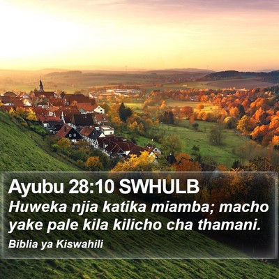Ayubu 28:10 SWHULB Bible Verse Image