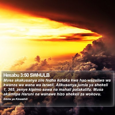 Hesabu 3:50 SWHULB Bible Verse Image