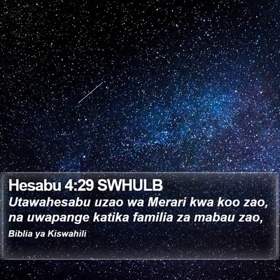 Hesabu 4:29 SWHULB Bible Verse Image