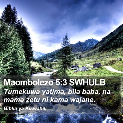 Maombolezo 5:3 SWHULB Bible Verse Image