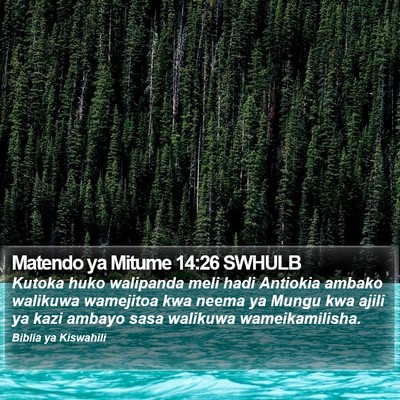 Matendo ya Mitume 14:26 SWHULB Bible Verse Image