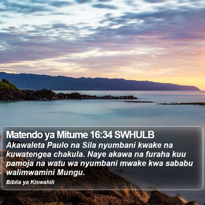 Matendo ya Mitume 16:34 SWHULB Bible Verse Image