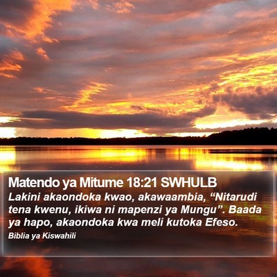 Matendo ya Mitume 18:21 SWHULB Bible Verse Image