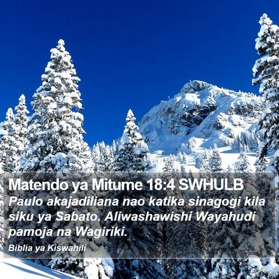 Matendo ya Mitume 18:4 SWHULB Bible Verse Image