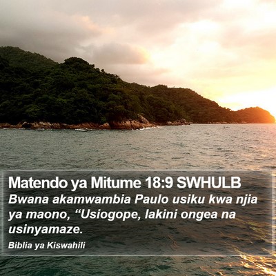 Matendo ya Mitume 18:9 SWHULB Bible Verse Image