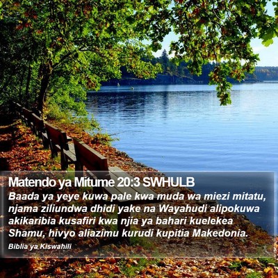 Matendo ya Mitume 20:3 SWHULB Bible Verse Image