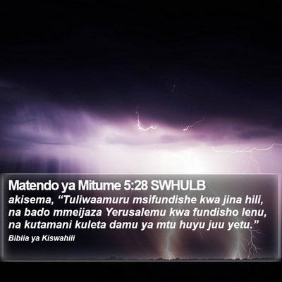 Matendo ya Mitume 5:28 SWHULB Bible Verse Image