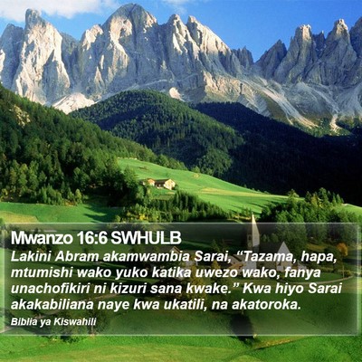 Mwanzo 16:6 SWHULB Bible Verse Image
