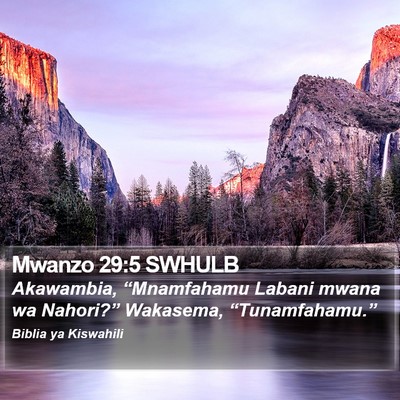 Mwanzo 29:5 SWHULB Bible Verse Image