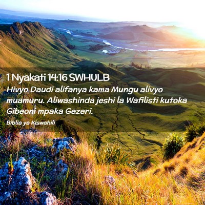 Picture 02 - 1 Nyakati 14:16 SWHULB - Hivyo Daudi alifanya kama Mungu alivyo muamuru. - Bible Verse Picture