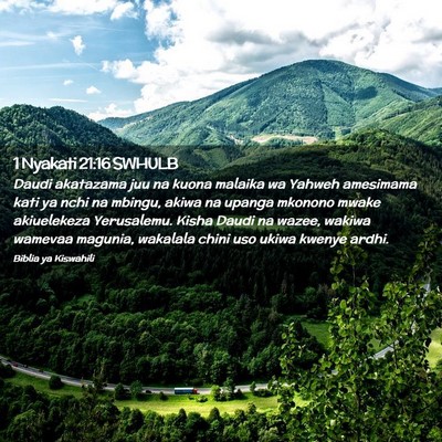 Picture 02 - 1 Nyakati 21:16 SWHULB - Daudi akatazama juu na kuona malaika wa Yahweh - Bible Verse Picture