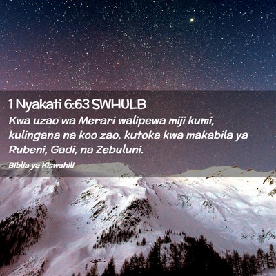 Picture 02 - 1 Nyakati 6:63 SWHULB - Kwa uzao wa Merari walipewa miji kumi, kulingana - Bible Verse Picture