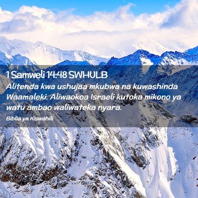 Picture 02 - 1 Samweli 14:48 SWHULB - Alitenda kwa ushujaa mkubwa na kuwashinda - Bible Verse Picture