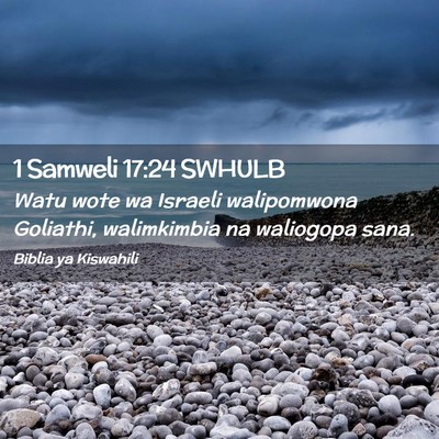 Picture 02 - 1 Samweli 17:24 SWHULB - Watu wote wa Israeli walipomwona Goliathi, - Bible Verse Picture