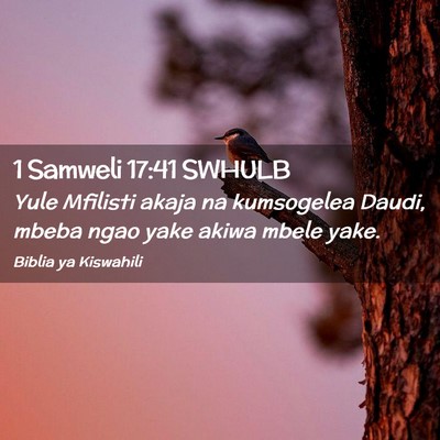 Picture 02 - 1 Samweli 17:41 SWHULB - Yule Mfilisti akaja na kumsogelea Daudi, mbeba - Bible Verse Picture