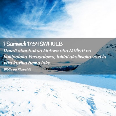 Picture 02 - 1 Samweli 17:54 SWHULB - Daudi akachukua kichwa cha Mfilisti na kukipeleka - Bible Verse Picture