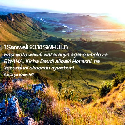 Picture 02 - 1 Samweli 23:18 SWHULB - Basi wote wawili wakafanya agano mbele za BWANA. - Bible Verse Picture