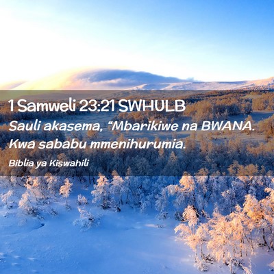 Picture 02 - 1 Samweli 23:21 SWHULB - Sauli akasema, “Mbarikiwe na BWANA. Kwa sababu - Bible Verse Picture