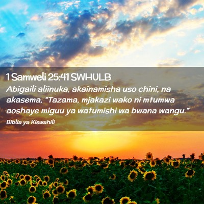 Picture 02 - 1 Samweli 25:41 SWHULB - Abigaili aliinuka, akainamisha uso chini, na - Bible Verse Picture