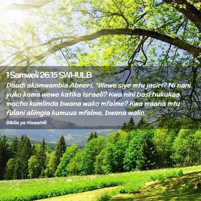 Picture 02 - 1 Samweli 26:15 SWHULB - Daudi akamwambia Abneri, “Wewe siye mtu jasiri? - Bible Verse Picture