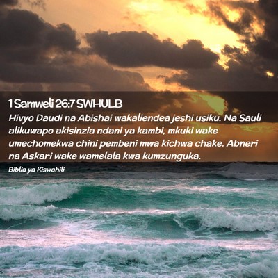 Picture 02 - 1 Samweli 26:7 SWHULB - Hivyo Daudi na Abishai wakaliendea jeshi usiku. - Bible Verse Picture