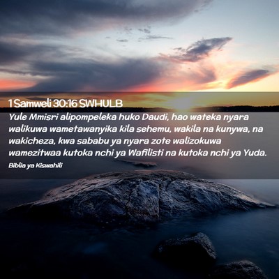 Picture 02 - 1 Samweli 30:16 SWHULB - Yule Mmisri alipompeleka huko Daudi, hao wateka - Bible Verse Picture