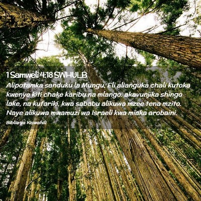 Picture 02 - 1 Samweli 4:18 SWHULB - Alipotamka sanduku la Mungu, Eli alianguka chali - Bible Verse Picture
