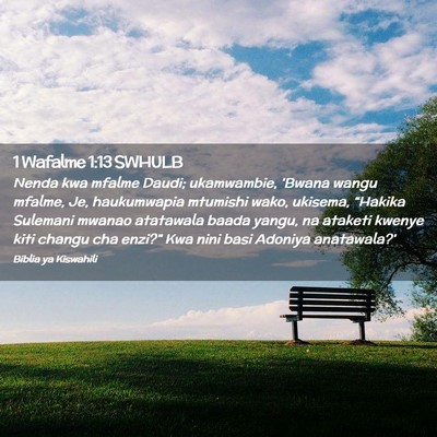 Picture 02 - 1 Wafalme 1:13 SWHULB - Nenda kwa mfalme Daudi; ukamwambie, 'Bwana wangu - Bible Verse Picture