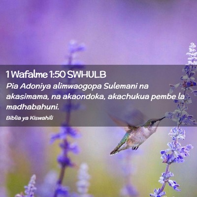 Picture 02 - 1 Wafalme 1:50 SWHULB - Pia Adoniya alimwaogopa Sulemani na akasimama, na - Bible Verse Picture