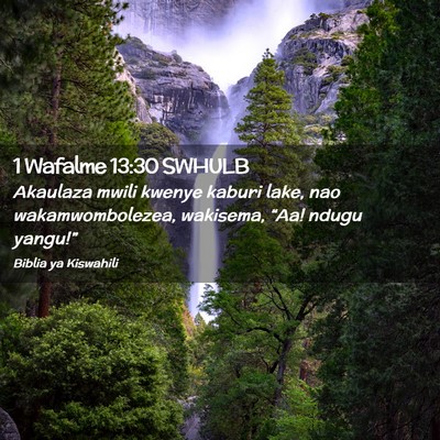 Picture 02 - 1 Wafalme 13:30 SWHULB - Akaulaza mwili kwenye kaburi lake, nao - Bible Verse Picture
