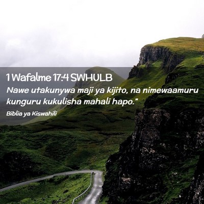 Picture 02 - 1 Wafalme 17:4 SWHULB - Nawe utakunywa maji ya kijito, na nimewaamuru - Bible Verse Picture