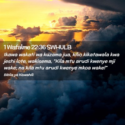 Picture 02 - 1 Wafalme 22:36 SWHULB - Ikawa wakati wa kuzama jua, kilio kikatawala kwa - Bible Verse Picture