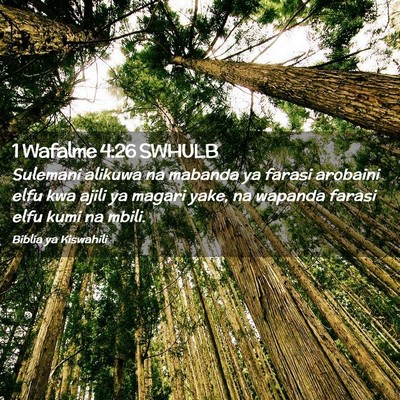 Picture 02 - 1 Wafalme 4:26 SWHULB - Sulemani alikuwa na mabanda ya farasi arobaini - Bible Verse Picture