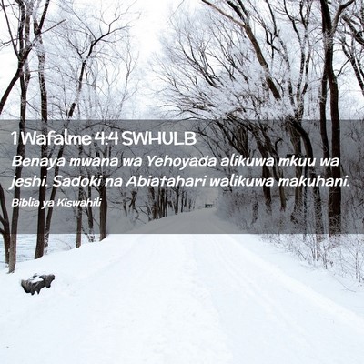 Picture 02 - 1 Wafalme 4:4 SWHULB - Benaya mwana wa Yehoyada alikuwa mkuu wa jeshi. - Bible Verse Picture