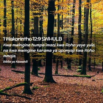 Picture 02 - 1 Wakorintho 12:9 SWHULB - Kwa mwingine humpa imani kwa Roho yeye yule, na - Bible Verse Picture