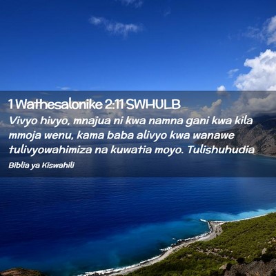 Picture 02 - 1 Wathesalonike 2:11 SWHULB - Vivyo hivyo, mnajua ni kwa namna gani kwa kila - Bible Verse Picture