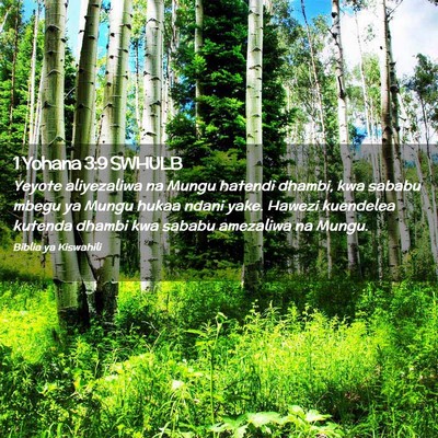 Picture 02 - 1 Yohana 3:9 SWHULB - Yeyote aliyezaliwa na Mungu hatendi dhambi, kwa - Bible Verse Picture