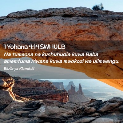 Picture 02 - 1 Yohana 4:14 SWHULB - Na tumeona na kushuhudia kuwa Baba amemtuma Mwana - Bible Verse Picture