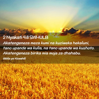 Picture 02 - 2 Nyakati 4:8 SWHULB - Akatengeneza meza kumi na kuziweka hekaluni, tano - Bible Verse Picture