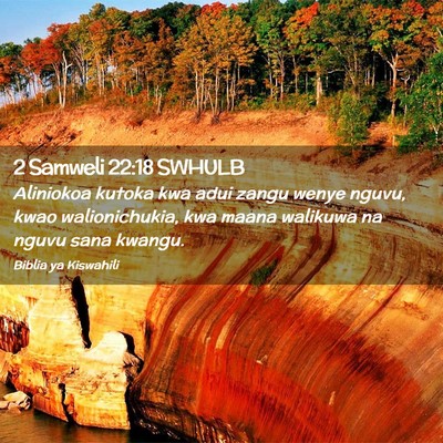 Picture 02 - 2 Samweli 22:18 SWHULB - Aliniokoa kutoka kwa adui zangu wenye nguvu, kwao - Bible Verse Picture