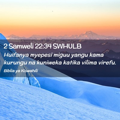 Picture 02 - 2 Samweli 22:34 SWHULB - Huifanya myepesi miguu yangu kama kurungu na - Bible Verse Picture