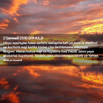 Picture 02 - 2 Samweli 23:16 SWHULB - Hivyo mashujaa hawa watatu wakapita kati ya jeshi - Bible Verse Picture