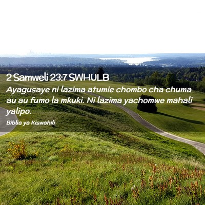 Picture 02 - 2 Samweli 23:7 SWHULB - Ayagusaye ni lazima atumie chombo cha chuma au au - Bible Verse Picture